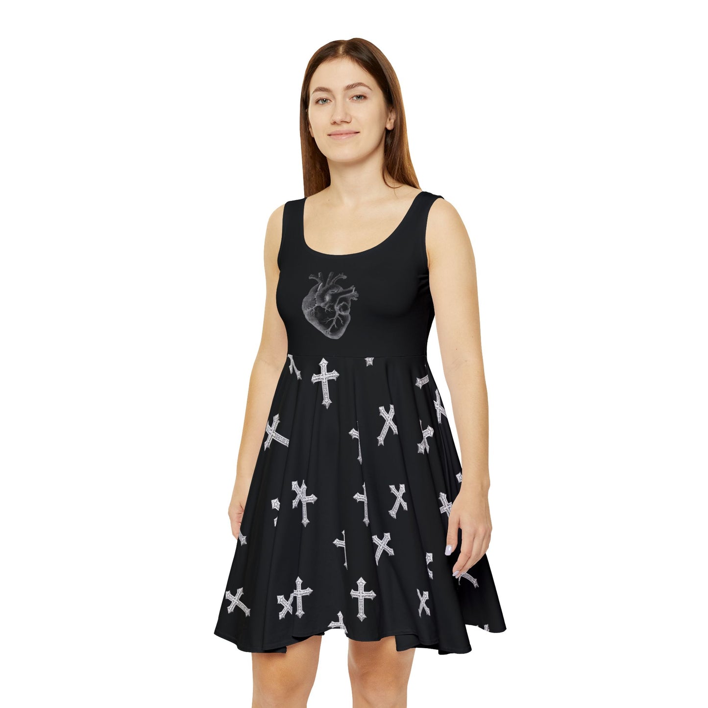 Gothic Crossed Heart Skater Dress